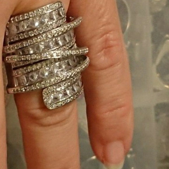 Simulated Diamonds Platinum Plated Ring - Picture 6 of 8
